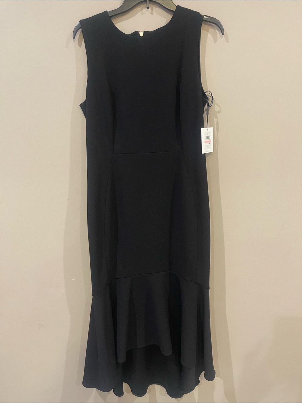 Calvin Klein Black Sleeveless High-Low Ruffle-Hem Dress